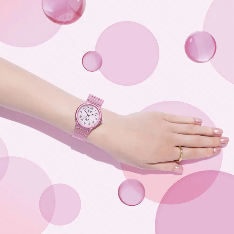 Casio Collection Analog MQ-24S-4BDF Pink Dial Resin Strap Unisex Watch detail view