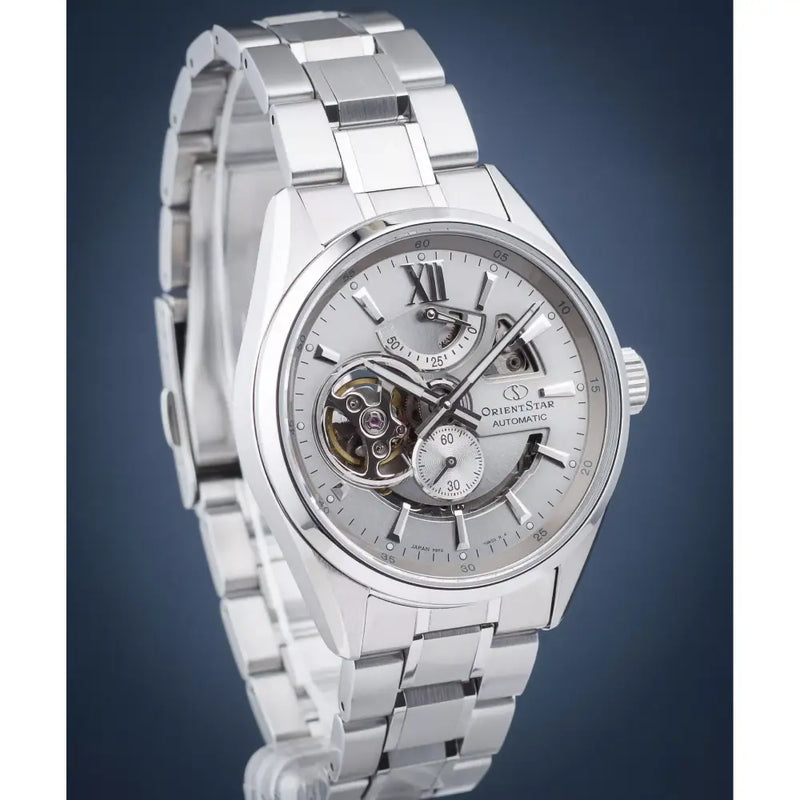 Orient Star RE-AV0125S00B Contemporary Automatic Open Heart Power Reserve Silver Dial Stainless Steel Men's Watch detail view