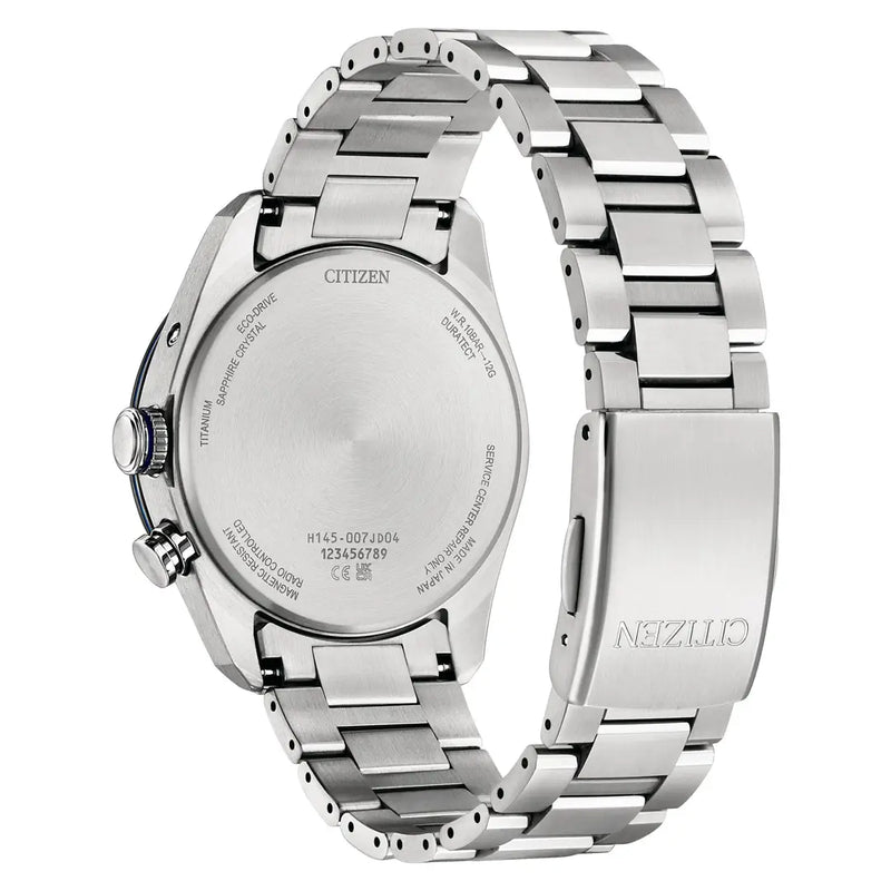 Citizen Attesa Eco-Drive Radio-Controlled CB0288-65L Limited Edition Unite with Blue Dial 40.6mm Titanium Men's Watch detail view