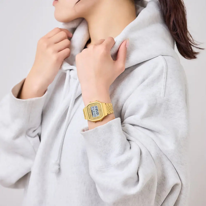 Casio Vintage Digital ABL-100WEG-9ADF Bluetooth Gold Dial Stainless Steel Unisex Watch detail view