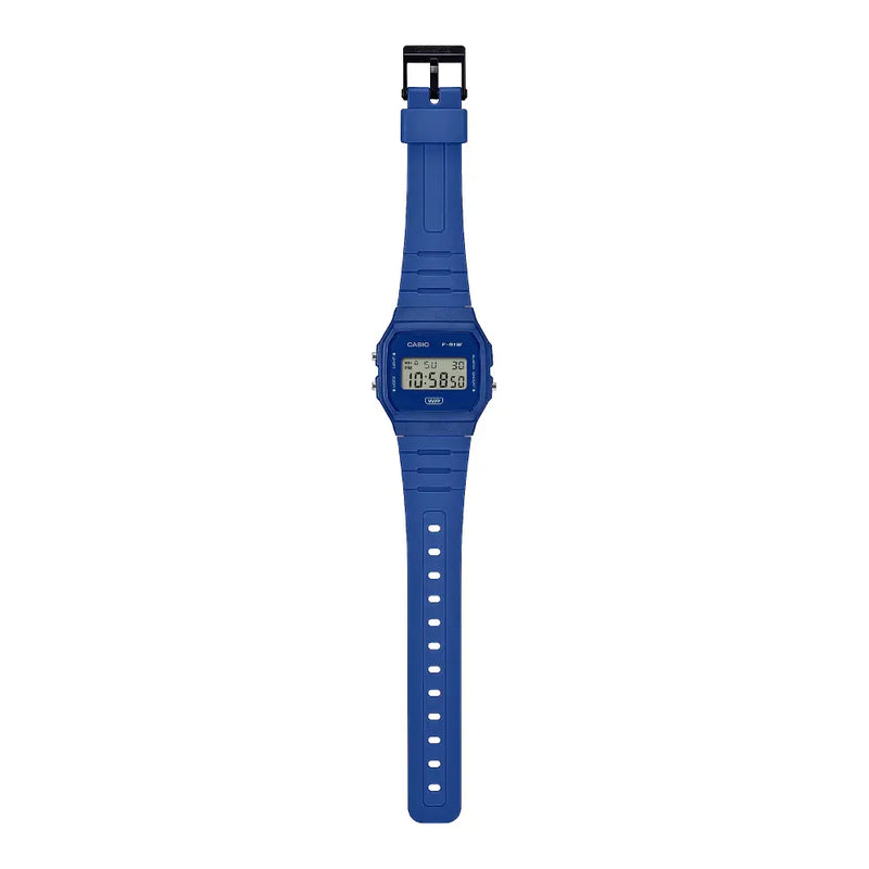 Casio Vintage Digital "Minimalist" F-91WB-2A1 Blue Digital Dial 35.2mm Resin Strap Unisex Watch detail view