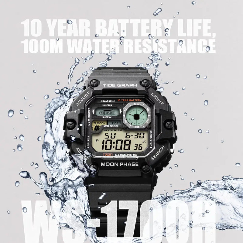 Casio Sports Digital WS-1700H-1AVDF Black Display Dial Resin Strap Men's Watch detail view