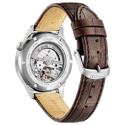 Citizen Mechanical NH9130-17A Automatic Open Heart White/Cream Dial 40mm Leather Strap Men's Watch