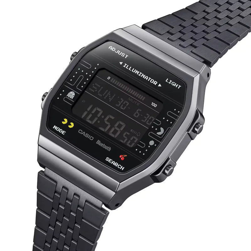 Casio Vintage Digital ABL-100WEPC-1BDR Bluetooth PAC-MAN Collaboration Black Dial Stainless Steel Unisex Watch detail view