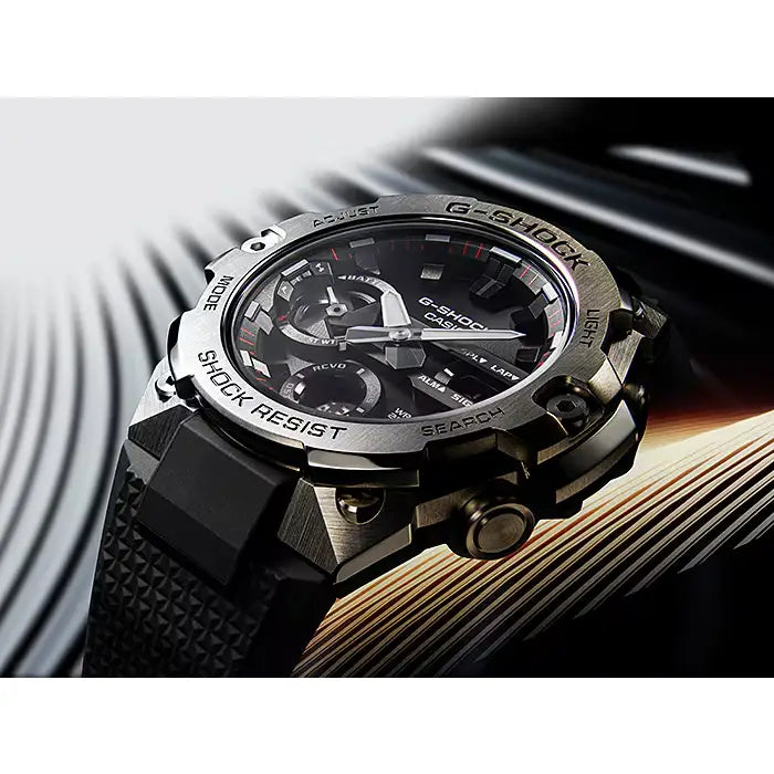 Casio G Shock G-STEEL GST-B400-1A Analog-Digital Tough Solar Bluetooth "Slim" Black and Silver Dial Resin Strap Men's Watch