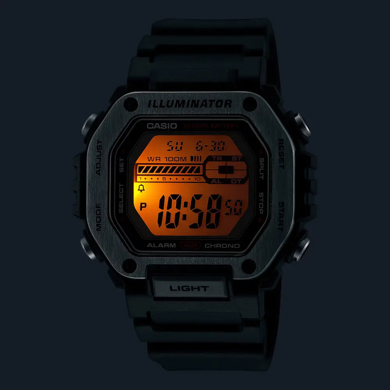 Casio Digital MWD-110H-1AVDF Black Display Dial Resin Strap Men's Watch detail view