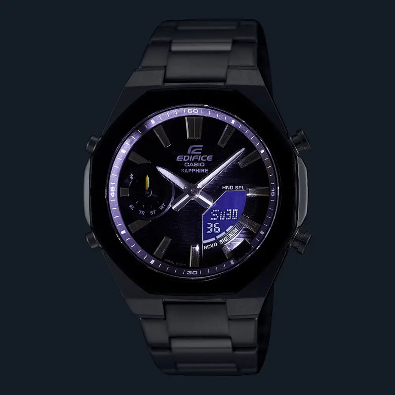 Casio Edifice ECB-S10DB-1A Slim Smartphone Link Black Dial 43mm Stainless Steel Men's Watch detail view