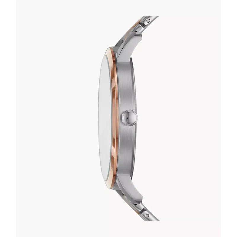 Fossil Three-Hand BQ2417 Silver Dial & Two-Tone Gold Plated Metal Bracelet Men's Watch detail view