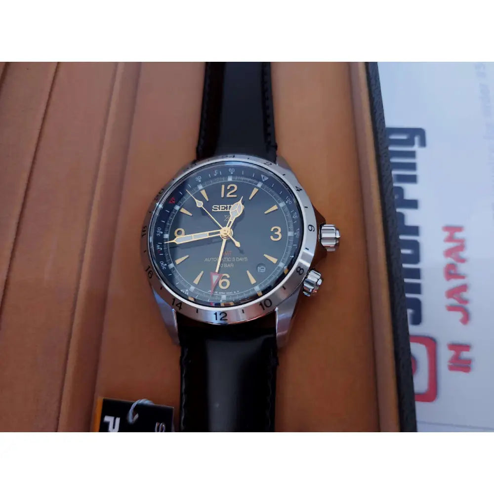 Seiko Prospex SBEJ005 Alpinist GMT Green Dial 39.5mm Leather Strap Men's Watch