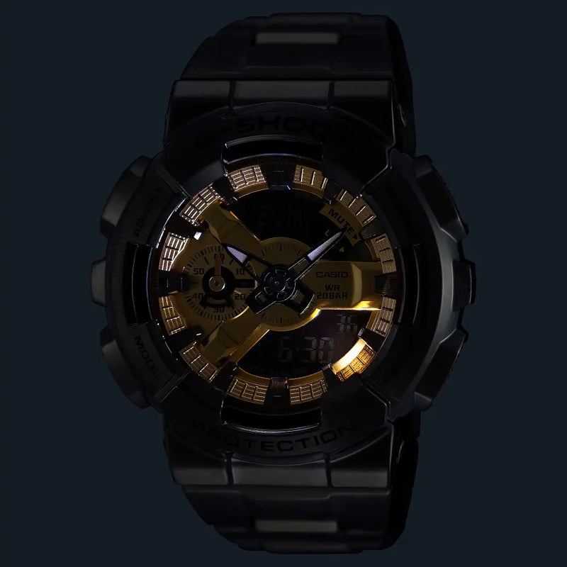 Casio G-Shock Metal Covered Analog Digital GM-110BD-1A9 Gold Dial 48.8mm Stainless Steel Men's Watch detail view