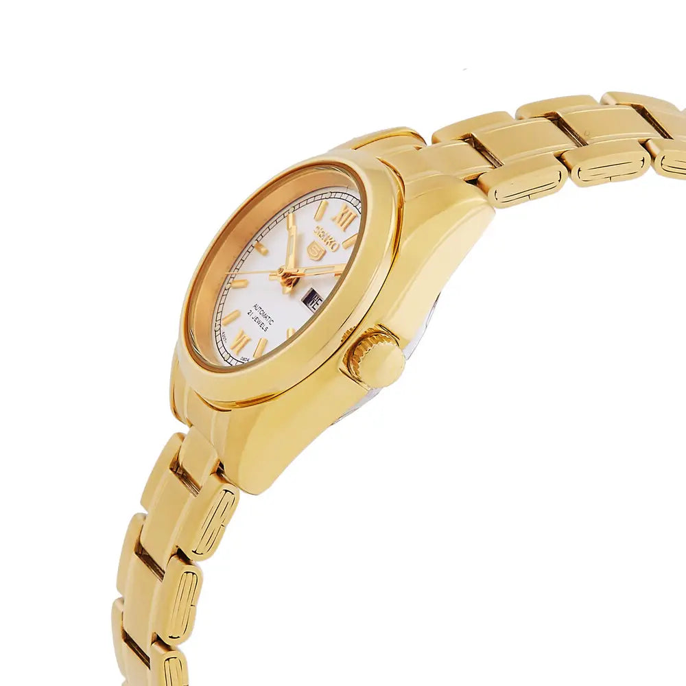 Seiko 5 Automatic SYMK30K1 White Dial 25mm Gold-Tone Stainless Steel Women's Watch