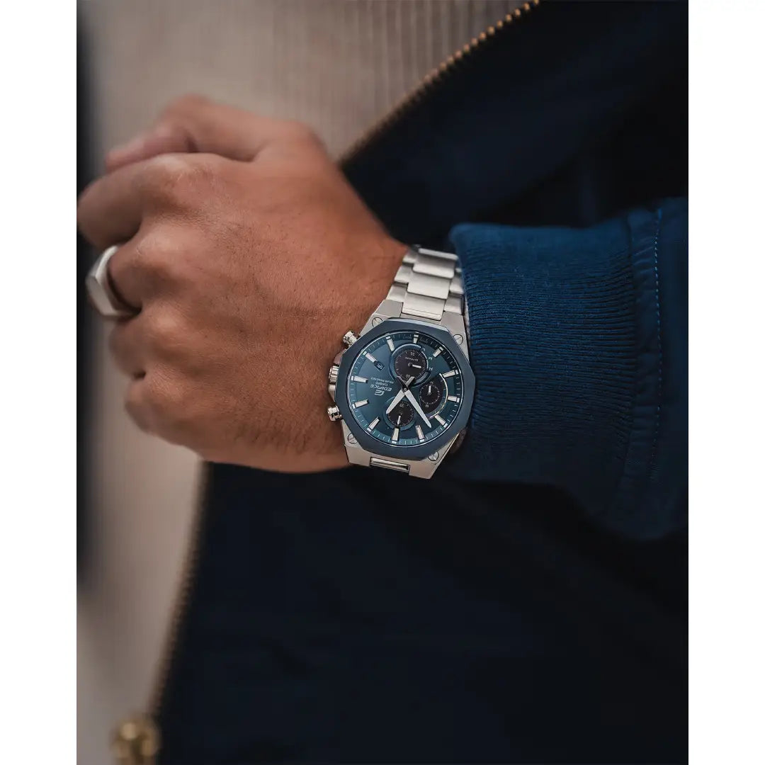 Casio  Edifice Slim Line Chronograph EFS-S570DB-2ADR Solar Powered Blue Dial Stainless Steel Men's Watch