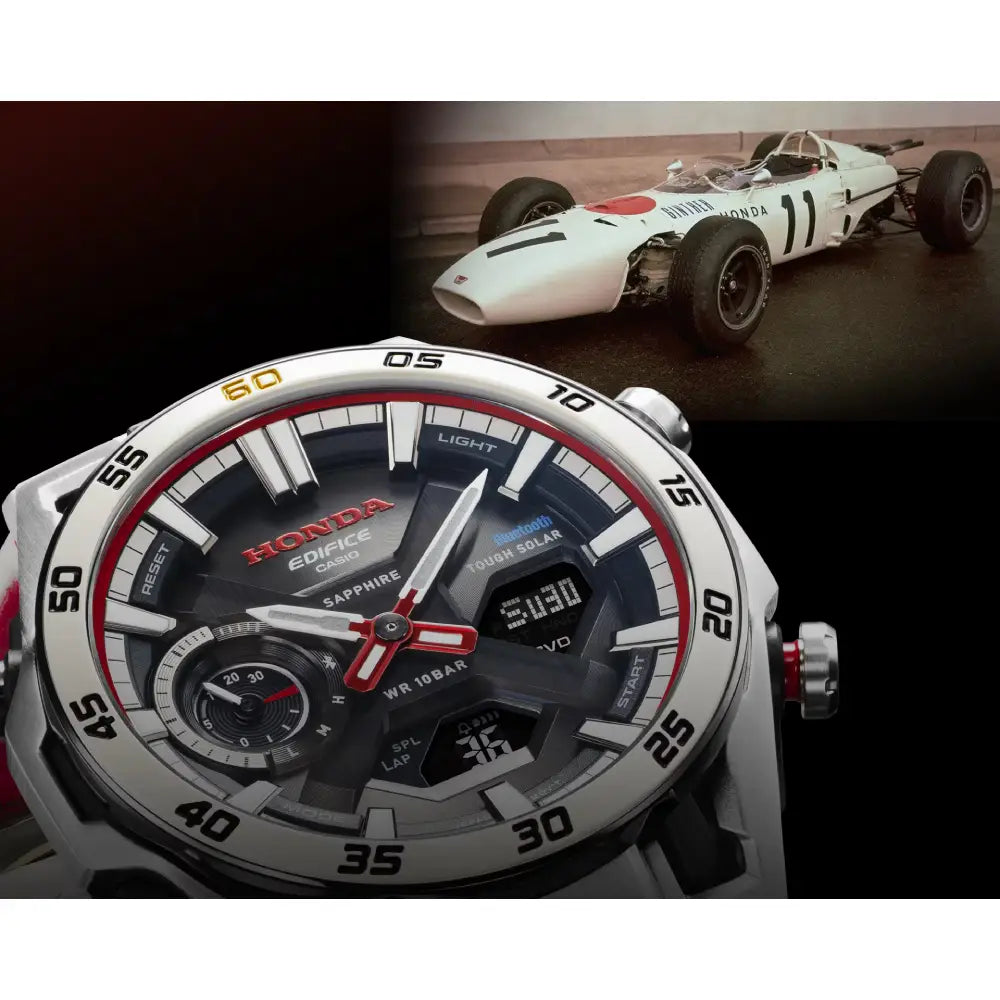 Casio Edifice x Honda Racing 60th Anniversary ECB-2300HR-1 Black Dial 45.8mm Leather Strap Men's Watch