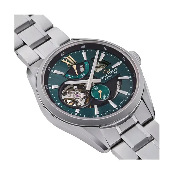 Orient Star Contemporary Modern Skeleton Automatic RE-AV0114E00B Green Dial 41mm Stainless Steel Men's Watch detail view