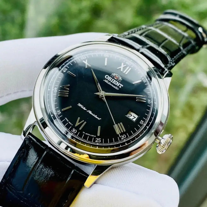 Orient Bambino Version 2 "Classic" TAC0000AB Black Dial 40.5mm Leather Strap Men's Watch detail view