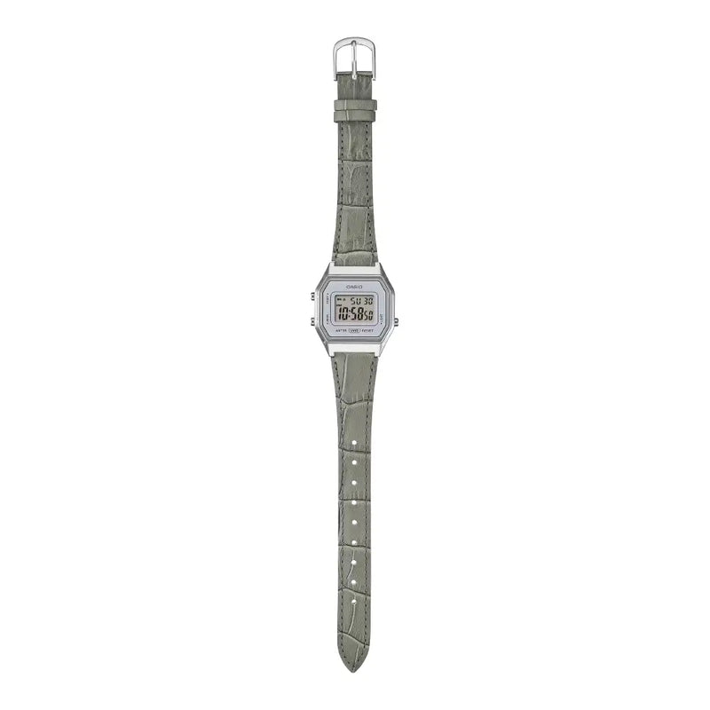 Casio Vintage LA680WEL-8A2 Silver Dial Digital 28.6mm Leather Strap Women's Watch detail view