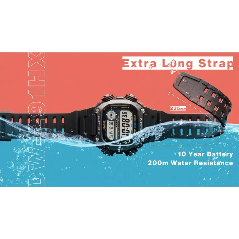 Casio Youth-Digital DW-291HX-1AVDF Black Dial Resin Strap Men's Watch detail view