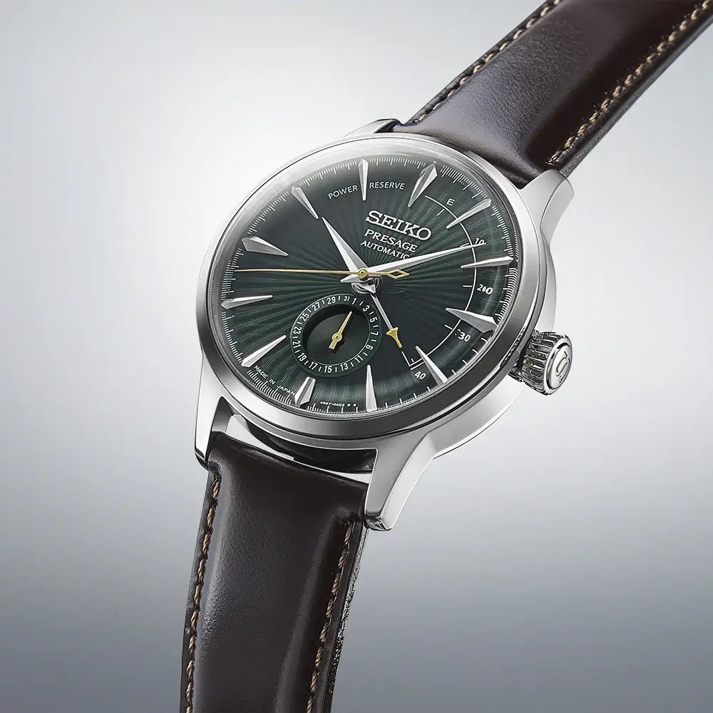 Seiko Presage SSA459J1 Cocktail Time Midnight Mockingbird Automatic Green Dial 40.5mm Leather Strap Men's Watch