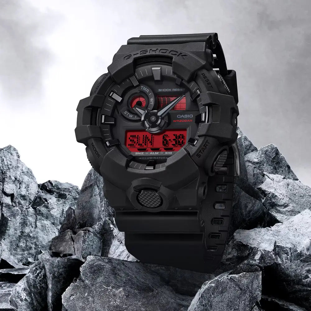 Casio G-Shock GA-700BBR-1A Black/Red Dial Resin Strap Men's Watch