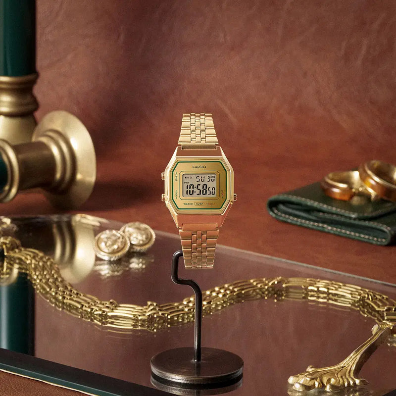 Casio Vintage Digital LA680WEGV-9ADF Gold Dial Stainless Steel Women's Watch detail view