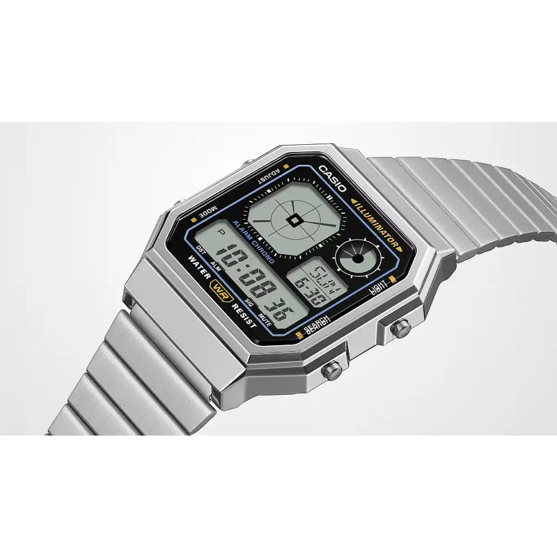 Casio Vintage Digital A130WE-1ADF Black Dial Stainless Steel Unisex Watch detail view