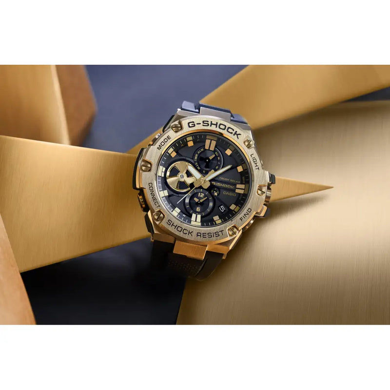Casio G-Shock G-STEEL GST-B100GB-1A9 Analog Tough Solar Bluetooth Black and Gold 53.8mm Resin Strap Men's Watch detail view