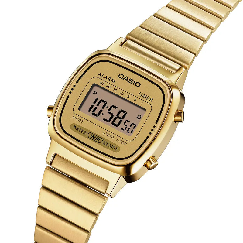 Casio Vintage Digital LA670WGA-9DF Gold Dial Stainless Steel Women's Watch detail view