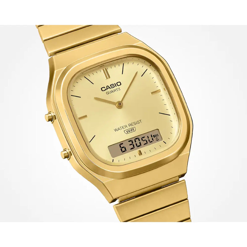 Casio Analog-Digital Vintage AQ-240EG-9ADF Gold Dial Gold Stainless Steel Men's Watch detail view