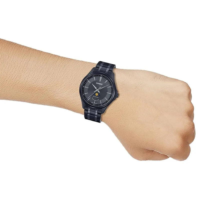 Casio Enticer MTP-M100B-1AVDF Moon Phase Analog Black Dial Stainless Steel Men's Watch detail view