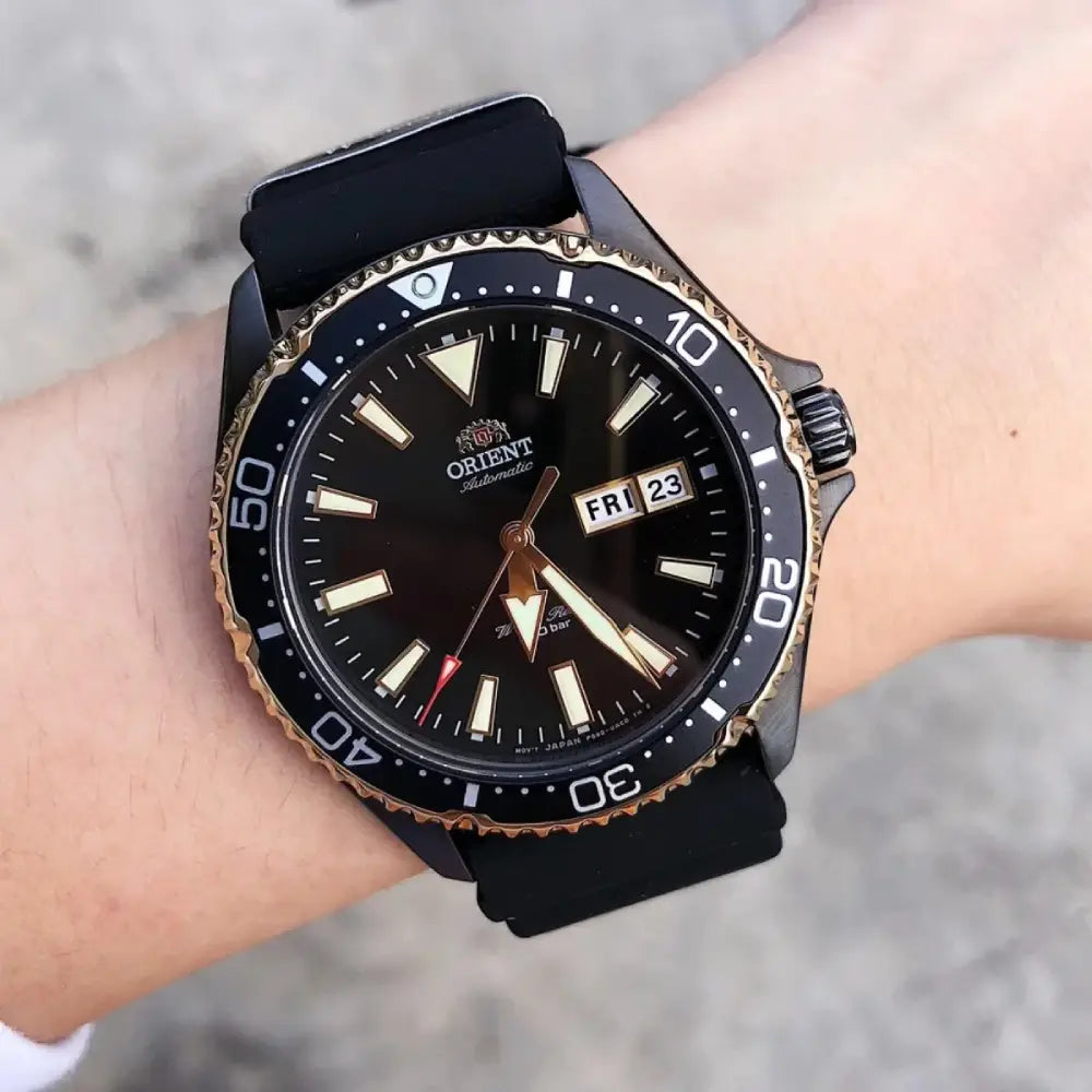Orient Kamasu Mako III RA-AA0005 Black & Gold PVD 41.8mm Rubber Strap Men's Watch