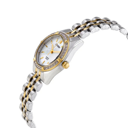 Citizen Quartz Crystal EU6064-54D Mother Of Pearl Dial 26mm Two-Tone Stainless Steel Women's Watch