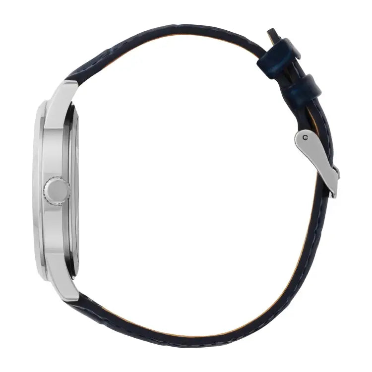 Citizen AK5000-03A Moon Phase Quartz Analog Silver Dial 42mm Leather Strap Men's Watch detail view