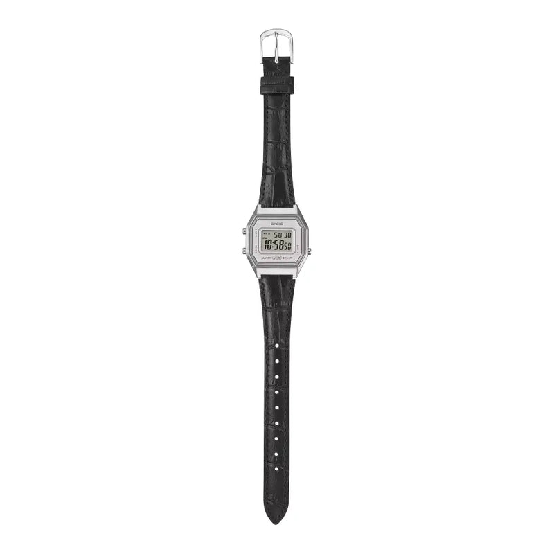 Casio Vintage Digital LA680WEL-1D Silver Dial Leather Strap Women's Watch detail view