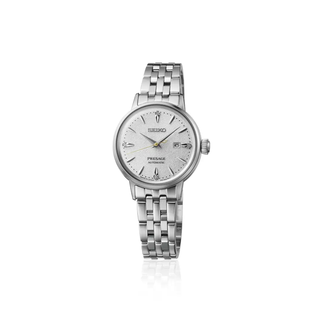 Seiko Presage SRE017 Cocktail Time Automatic "Hot Buttered Rum" White Dial 30.3mm Stainless Steel Women's Watch (Includes Diamond Certificate)