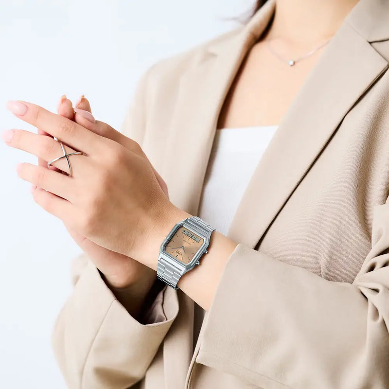 Casio Analog-Digital AQ-230A-4AMQYDF Rose Gold Dial Stainless Steel Unisex Watch detail view