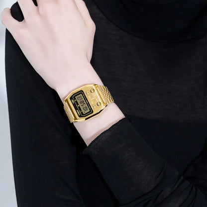 Casio Vintage Digital A1100G-5DF Gold Dial Stainless Steel Unisex Watch