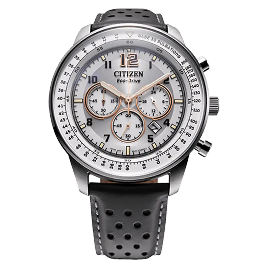 Citizen Eco-Drive CA4500-24H Aviation-Inspired Design Grey Dial 44mm Leather Strap Men's Watch