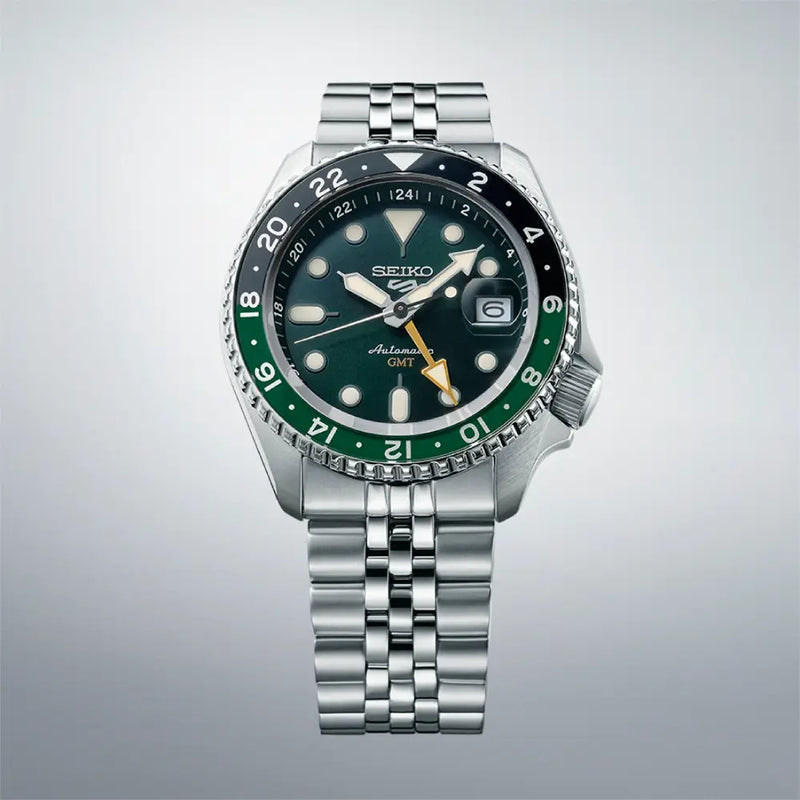 Seiko 5 Sports GMT SBSC019 (SSK035) "Sprite" (Made in Japan) Green Dial 42.5mm Stainless Steel Men's Watch detail view