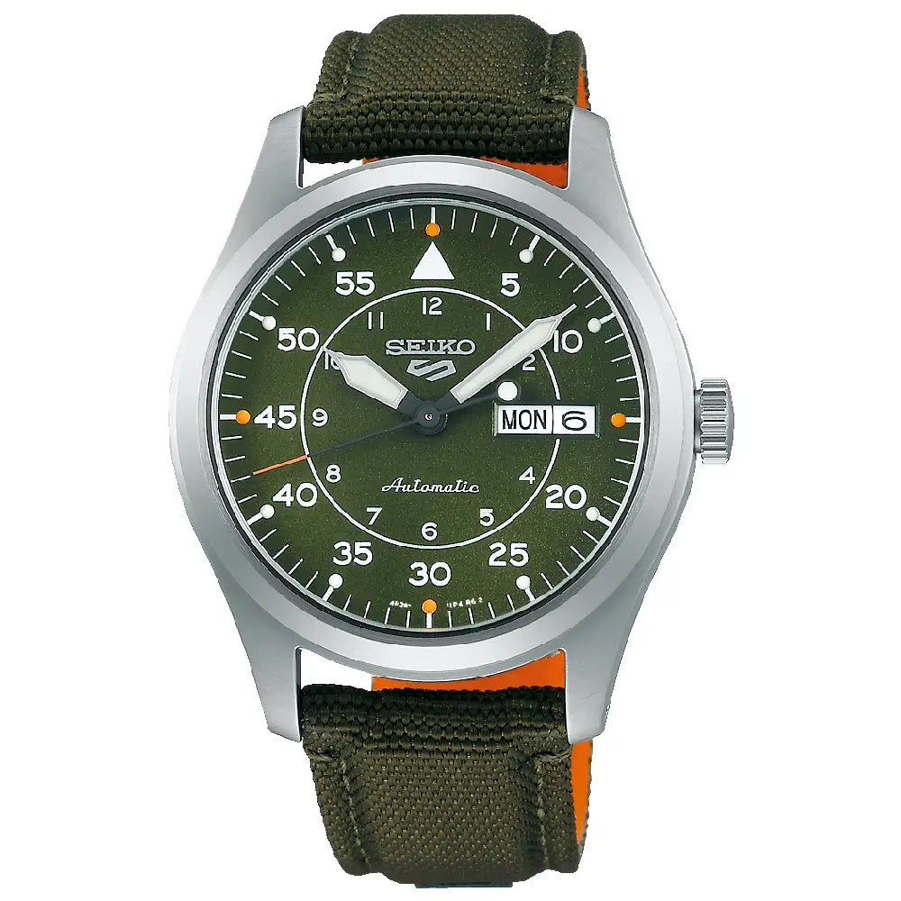 Seiko 5 Sports SRPH29K1 Flieger Automatic Green Dial 39.4mm Nylon Strap Men's Watch