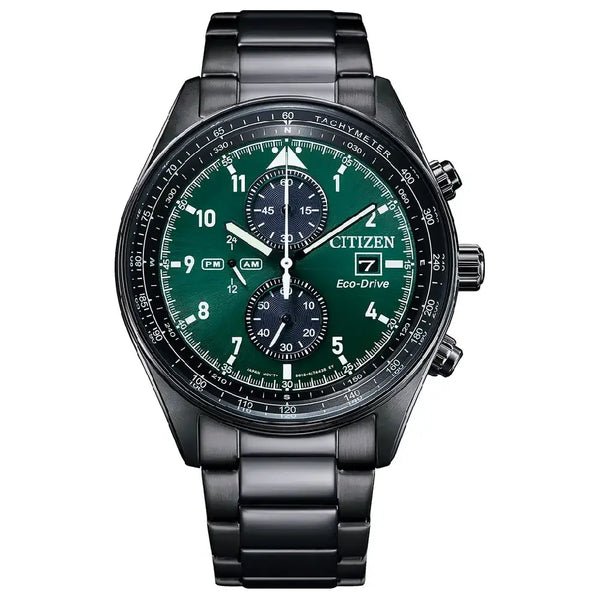 Citizen Eco-Drive CA0775-87X Chronograph Green Dial 43mm Stainless Steel Men's Watch