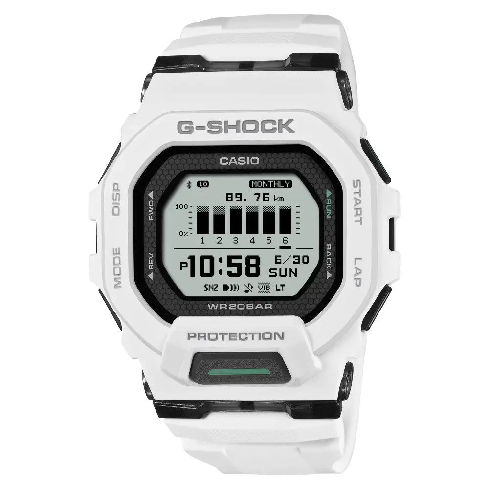 Casio G-Shock GBD-200-7 "G-SQUAD" Digital Dial 45.9mm White Resin Strap Men's Watch