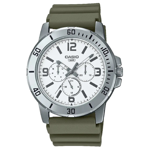 Casio Enticer MTP-VD300-3BUDF Multi-Hand Day Date Analog White Dial Resin Strap Men's Watch