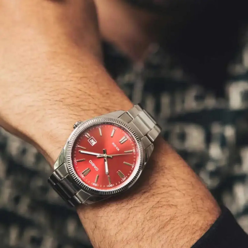 Casio Collection Analog MTP-1302PD-4AVEF Red Dial Stainless Steel Men's Watch detail view