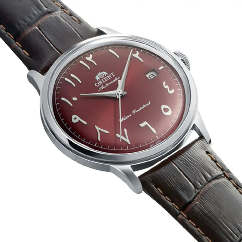Orient Classic Bambino Automatic RA-AC0037R Burgundy Arabic Dial 40.5mm Leather Strap Men's Watch detail view