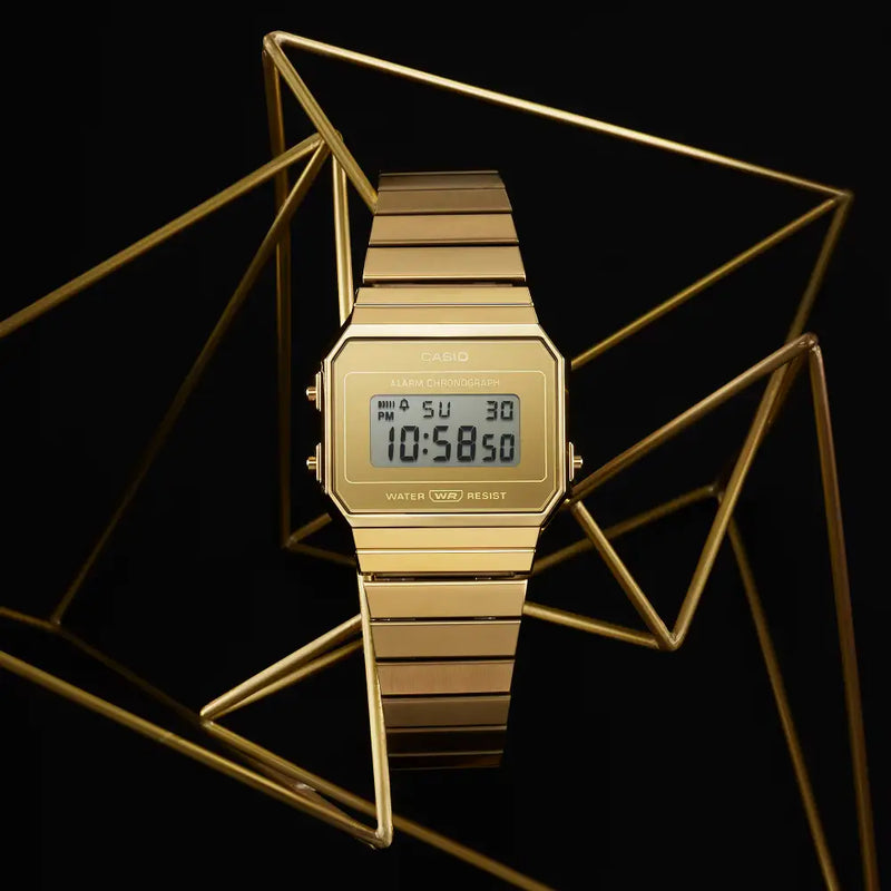 Casio Vintage Digital A700WEVG-9ADF Gold Dial Stainless Steel Unisex Watch detail view