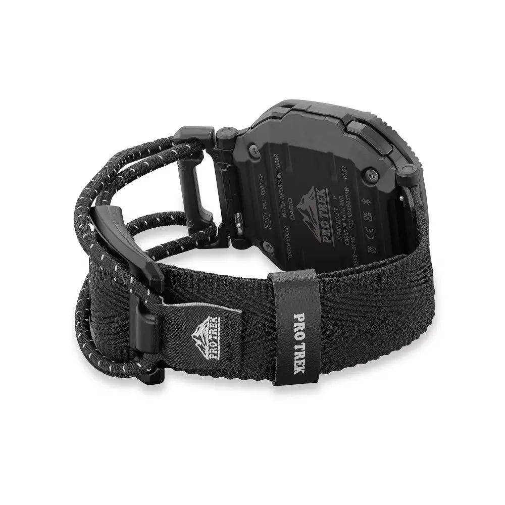 Casio ProTrek PRJ-B001B-1D Analog-Digital Solar Bluetooth "Rotary Guard" Black Dial Cloth Bungee Strap Men's Watch