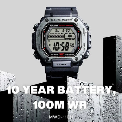 Casio Digital MWD-110H-1AVDF Black Display Dial Resin Strap Men's Watch