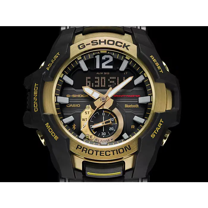 Casio G-Shock Gravitymaster GR-B100GB-1A Analog-Digital Tough Solar Bluetooth Black and Gold 53.8mm Resin Strap Men's Watch detail view