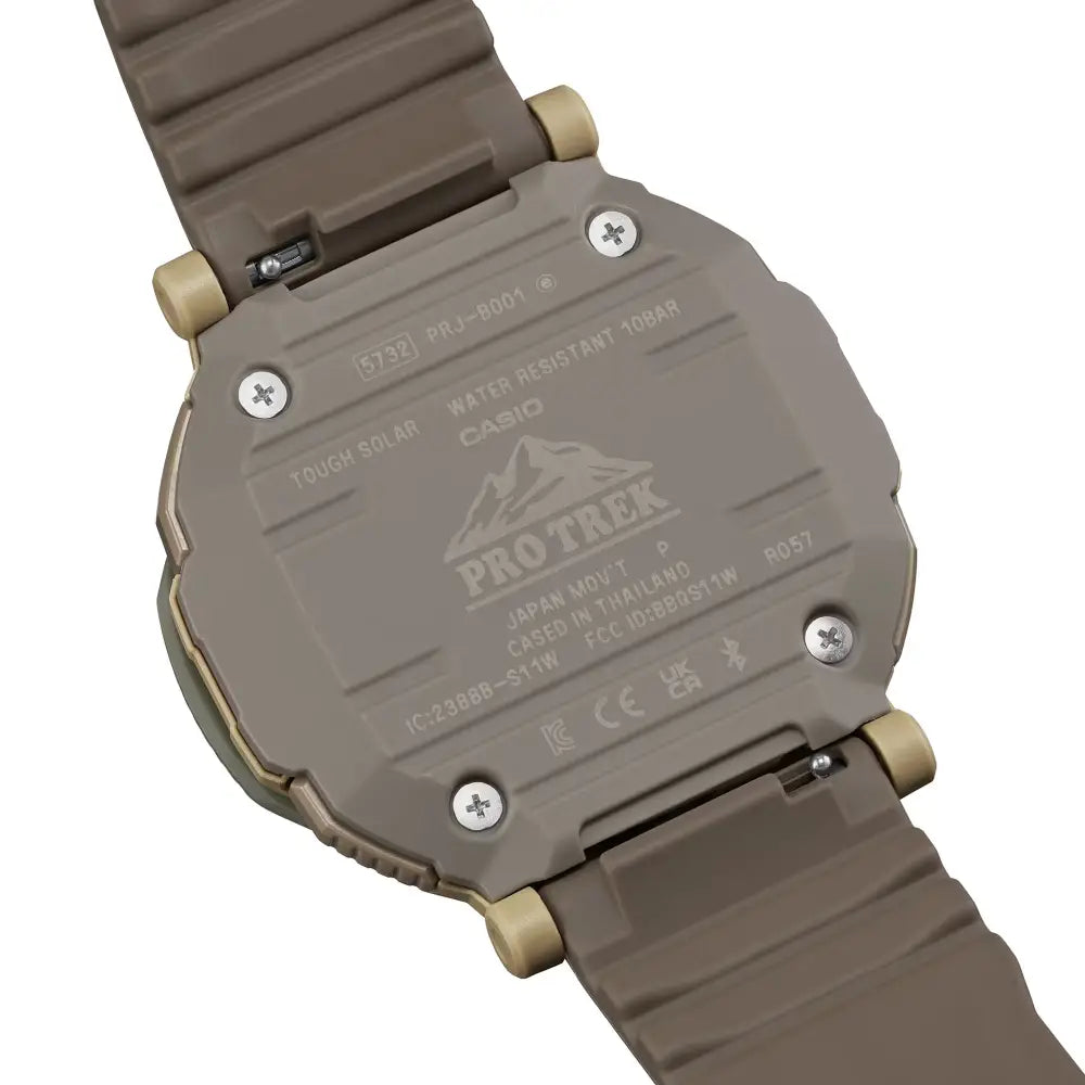 Casio ProTrek PRJ-B001B-5DR Analog-Digital Solar Bluetooth "Rotary Guard" Brown Dial Cloth Bungee Strap Men's Watch