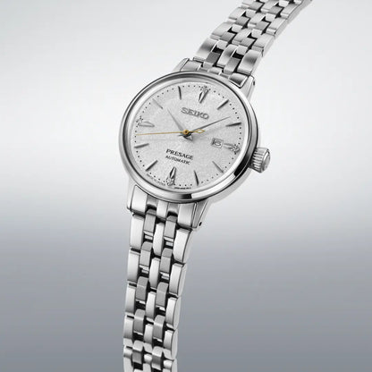 Seiko Presage SRE017 Cocktail Time Automatic "Hot Buttered Rum" White Dial 30.3mm Stainless Steel Women's Watch (Includes Diamond Certificate)